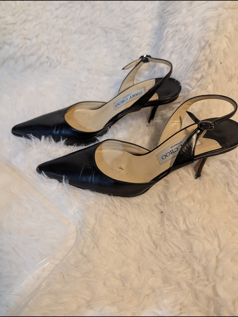 Jimmy Choo Black Leather Slingback Pointed-Toe Heels